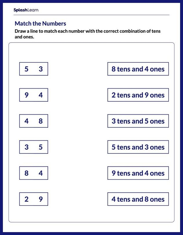 Tens and Ones worksheet for first graders to enhance number sense and understanding of place value