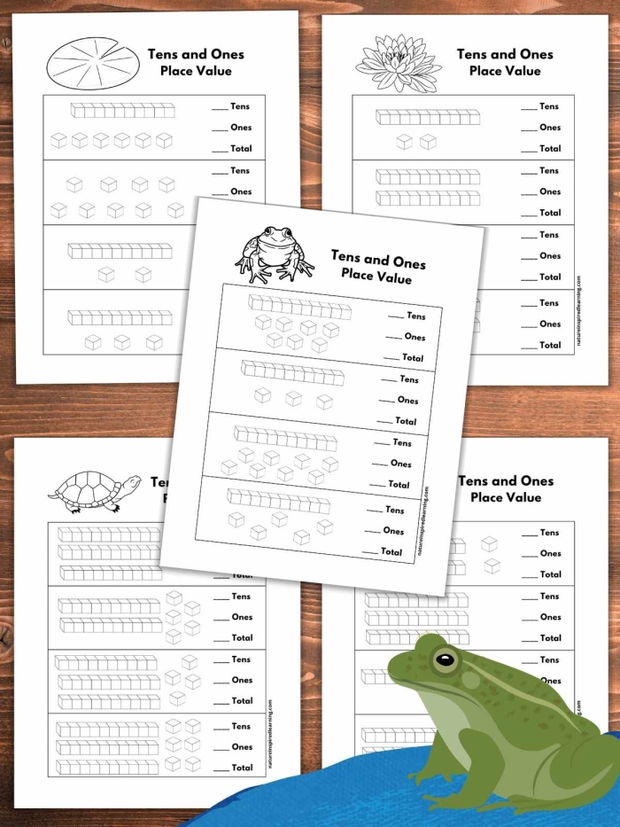 First grade math worksheet for practicing tens and ones place value skills