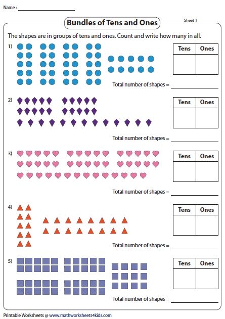 First grade tens and ones place value worksheet for math practice