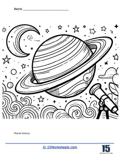 Coloring page worksheet featuring four imaginative planets for first graders to color and explore