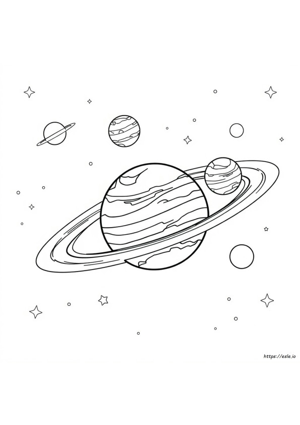 Coloring page featuring four unique planets for first graders to color and explore