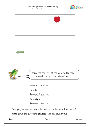 First grade math worksheet focusing on identifying left and right positions and cardinal directions