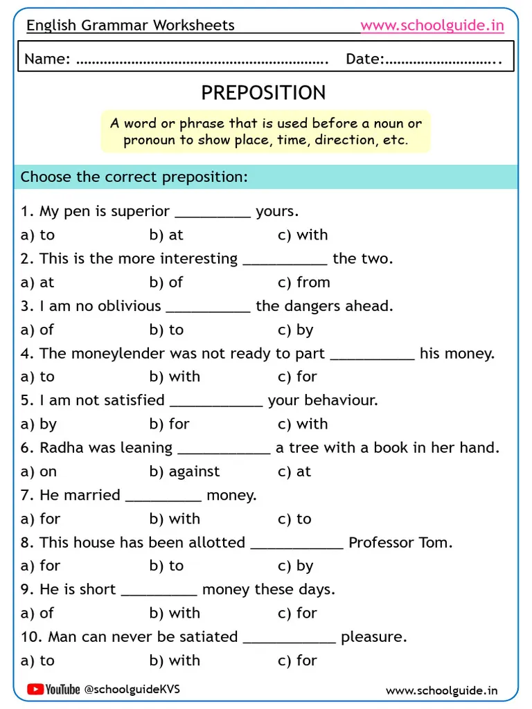 First grade students practice grammar with this printable preposition sentence examples worksheet number fourteen