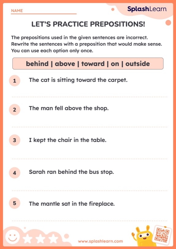 Preposition Practice Worksheet for First Grade Students Number 14 First grade students practice using prepositions by locating hidden pets on this worksheet