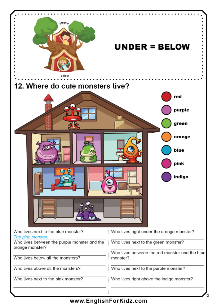 List of prepositions worksheet for first graders to enhance their understanding of parts of speech