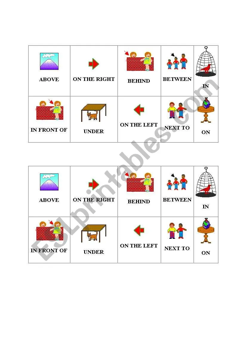 List of prepositions worksheet designed for first graders to enhance their understanding of parts of speech