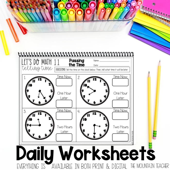 Engaging time-telling worksheet designed for first-grade phonics learners Printable Telling the Time 2 worksheet for first graders to practice reading clock hands