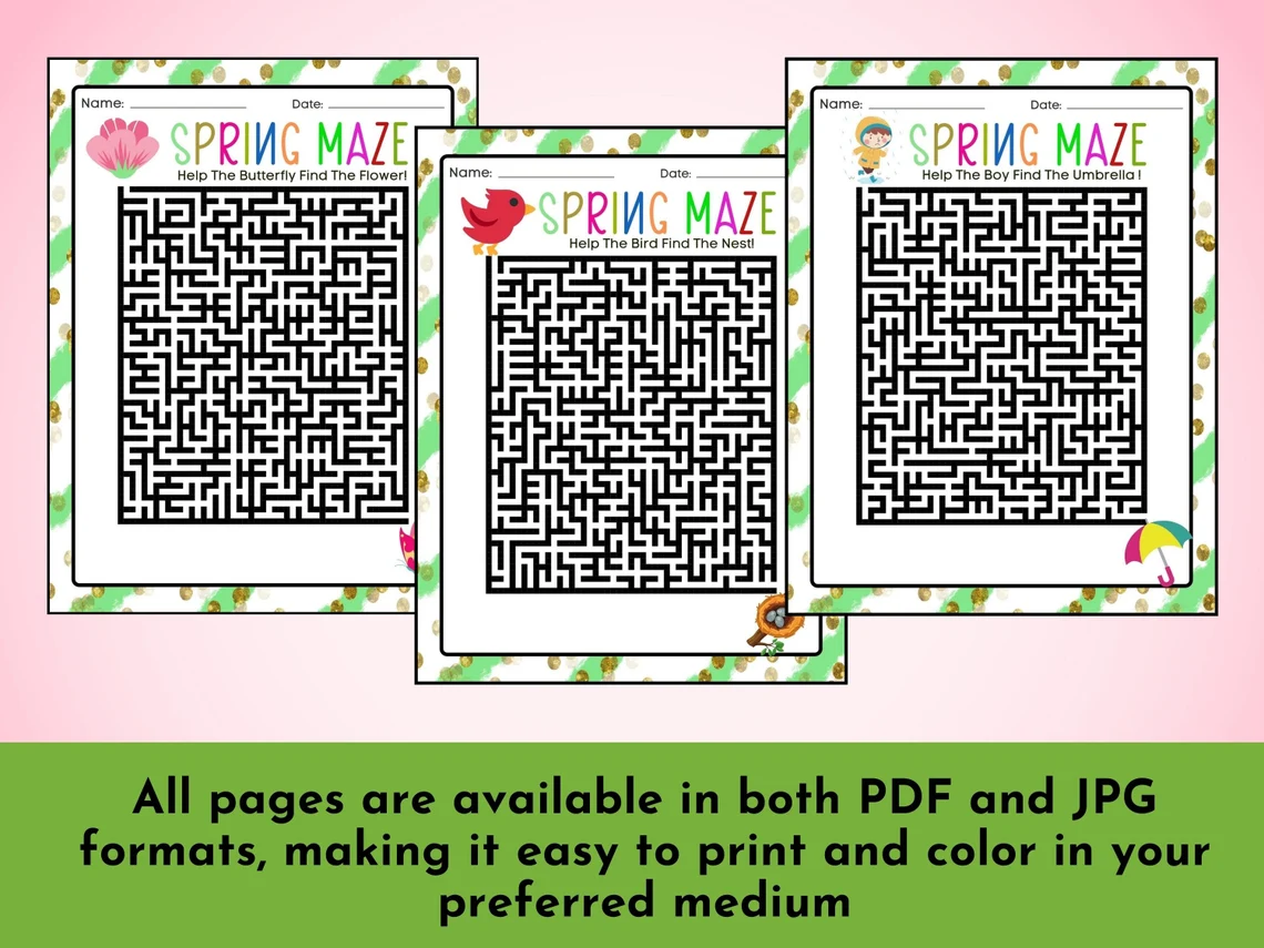 First grade spring maze worksheet featuring Bertie the Butterfly finding a path to a flower