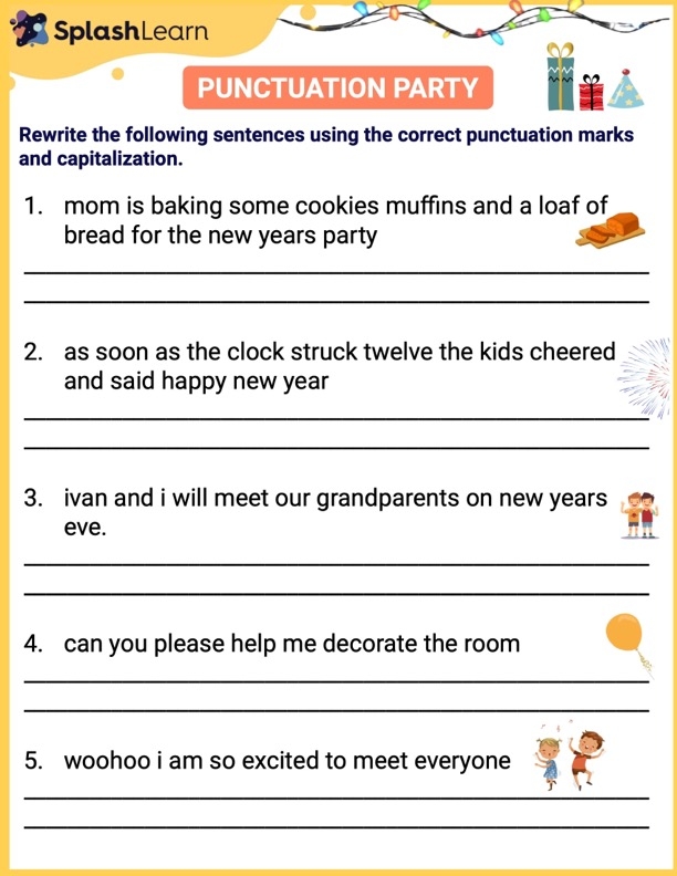 First grade worksheet featuring space-themed sentences for students to practice adding correct end punctuation