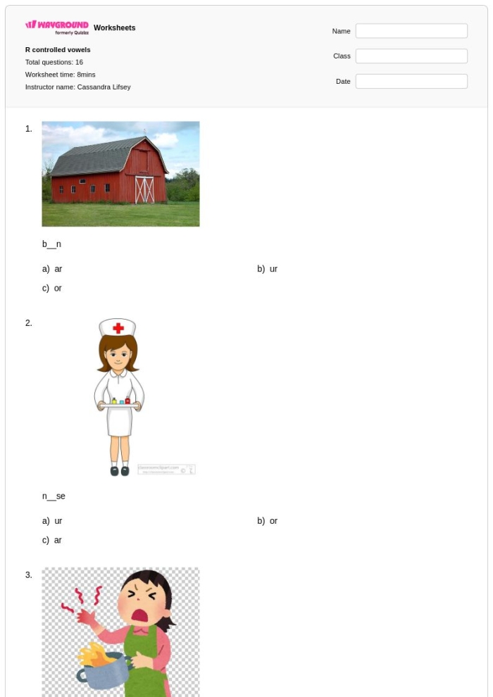 Engaging R-controlled vowels activity for young learners to improve reading abilities R-controlled vowels worksheet designed for first graders to enhance phonics skills