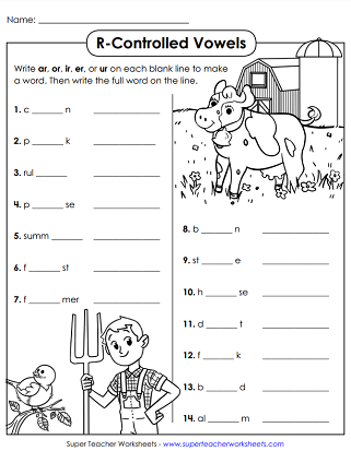 Engaging worksheet focusing on R-controlled vowels for young learners R-Controlled Vowels worksheet designed for first graders to enhance phonics skills