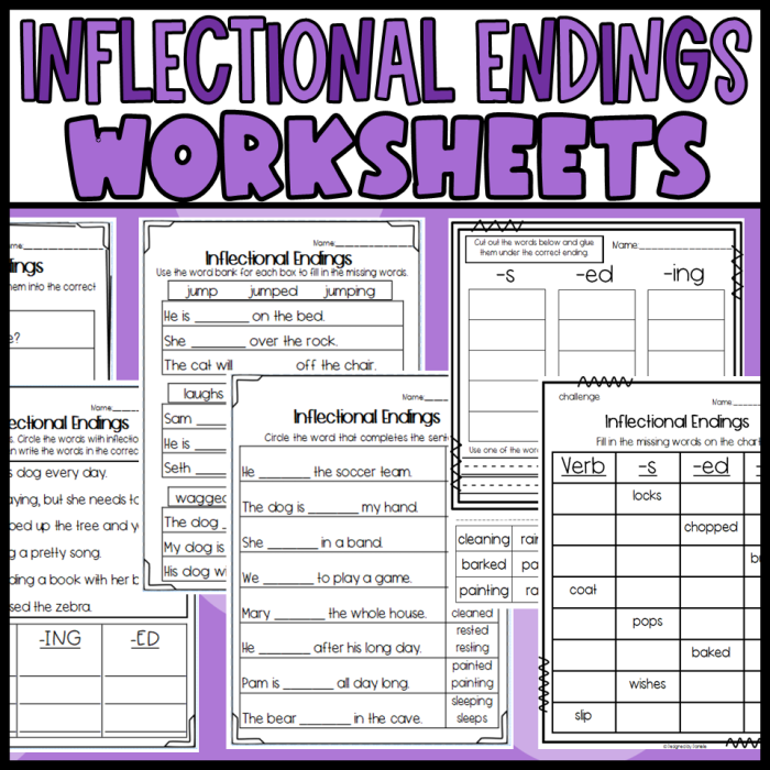 First grade student rainy day worksheet for practicing ing s and ed inflectional endings