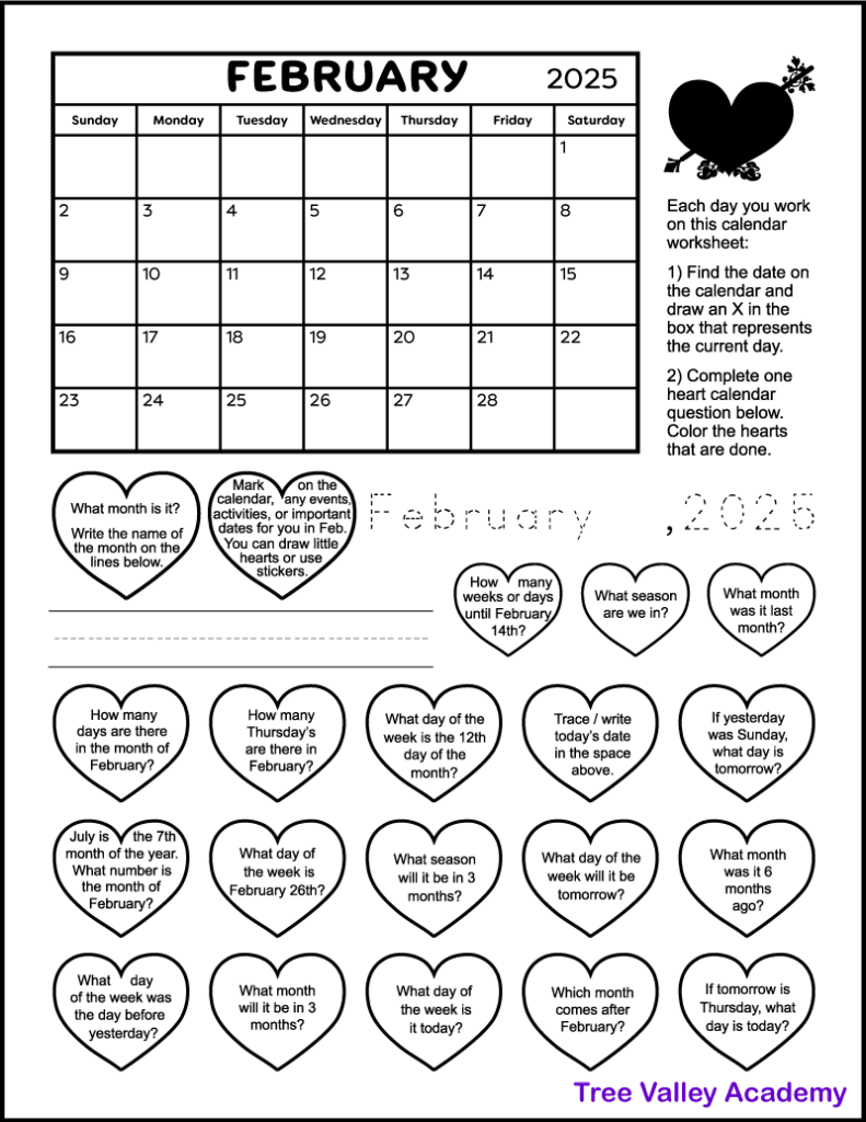 Engaging February 2026 calendar days and dates practice for kids First grade worksheet for reading calendar days and dates in February 2026