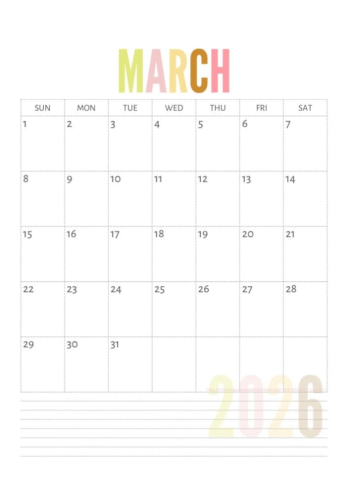 Engaging March 2026 reading calendar days and dates activity for young learners First grade students practicing calendar days and dates for March 2026 in a colorful worksheet
