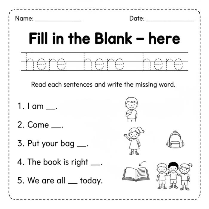 First grade fill-in-the-blank sight word worksheet designed to enhance reading skills