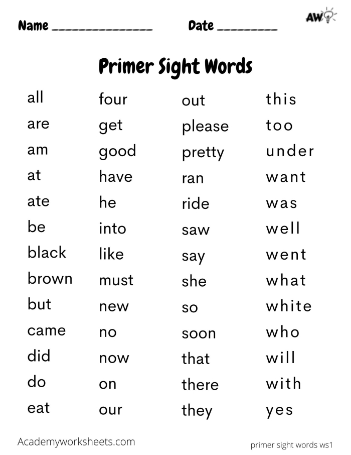 One-on-one sight words inventory for first graders' reading abilities First grade sight words assessment worksheet for reading skills evaluation