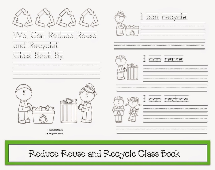 Colorful Recycle Worksheet for first graders featuring recyclable objects and matching bins