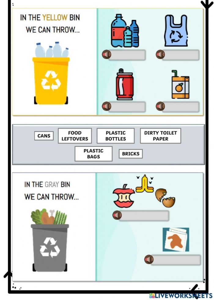 First grade students engaging with a recycle worksheet, coloring recyclable items and matching them to bins. Fun Earth Day activity for kids to learn about recycling and environmental responsibility.