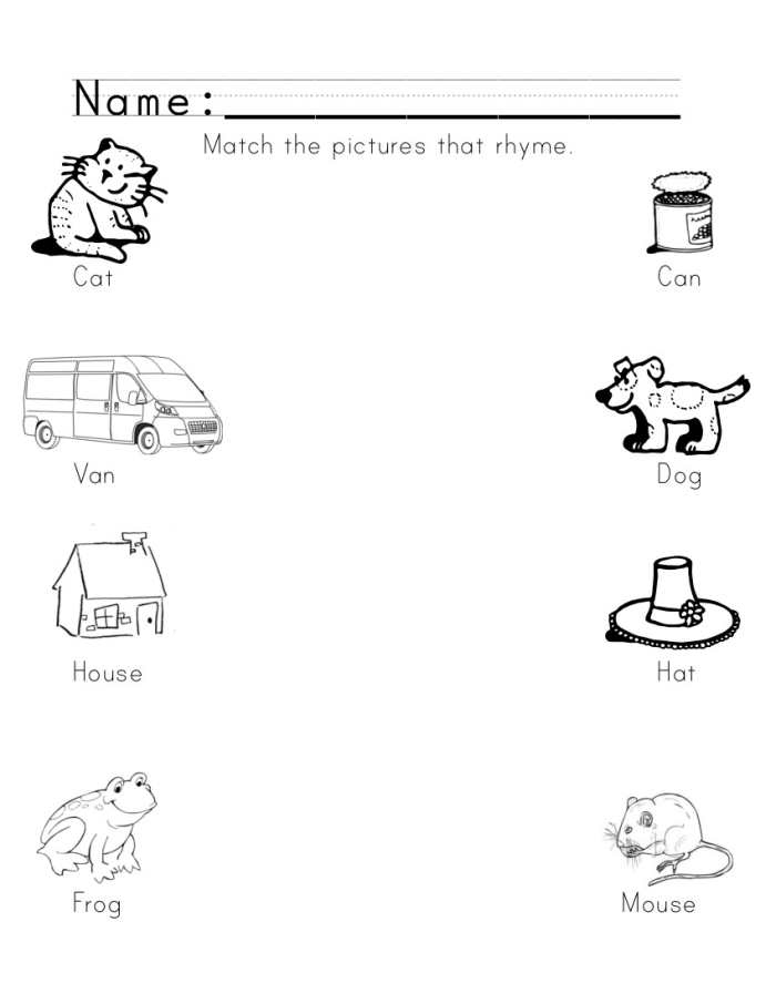 Colorful worksheet for first graders to find rhymes in subtraction activities