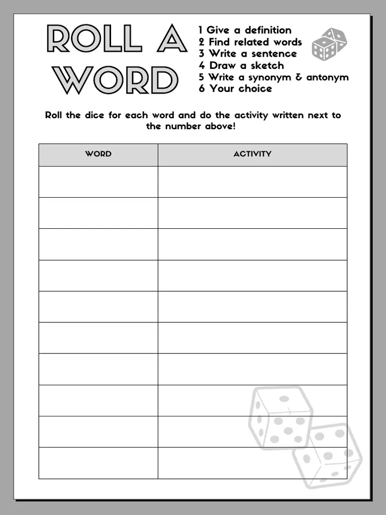 First grade student playing a word family dice game on a printable worksheet