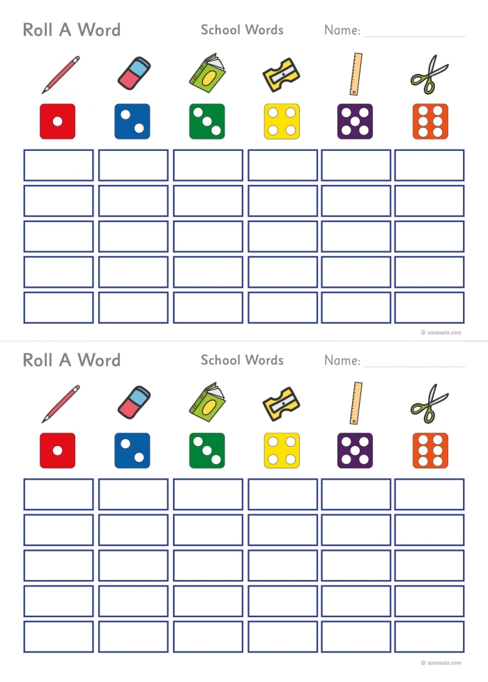 A first grade student playing a Roll a Word dice game to practice reading and word families