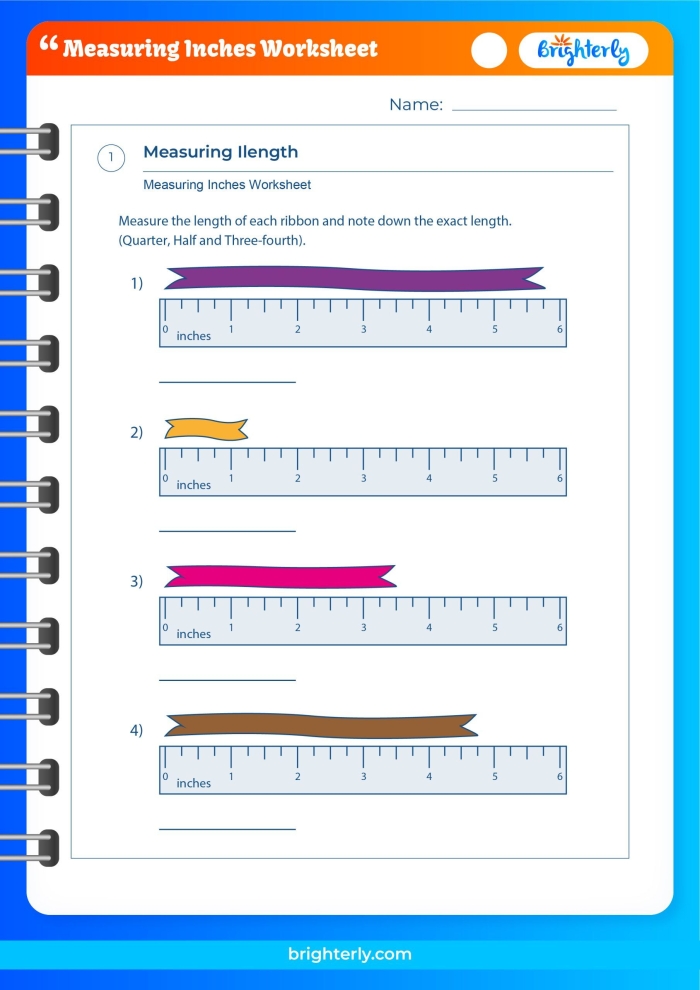 Colorful worksheet for first graders measuring lengths with a ruler