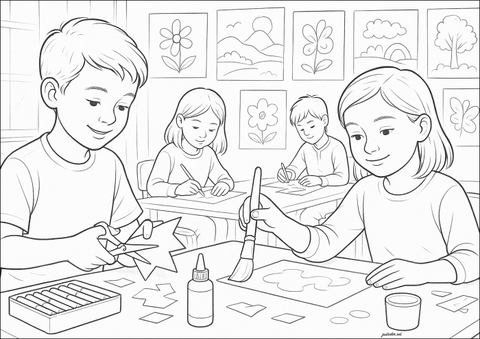 Coloring page featuring a school-themed mandala for first graders
