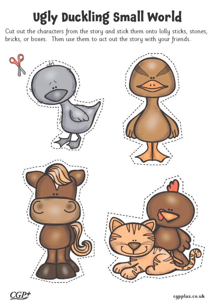 A first grade student reading The Ugly Duckling story page for a science fable lesson