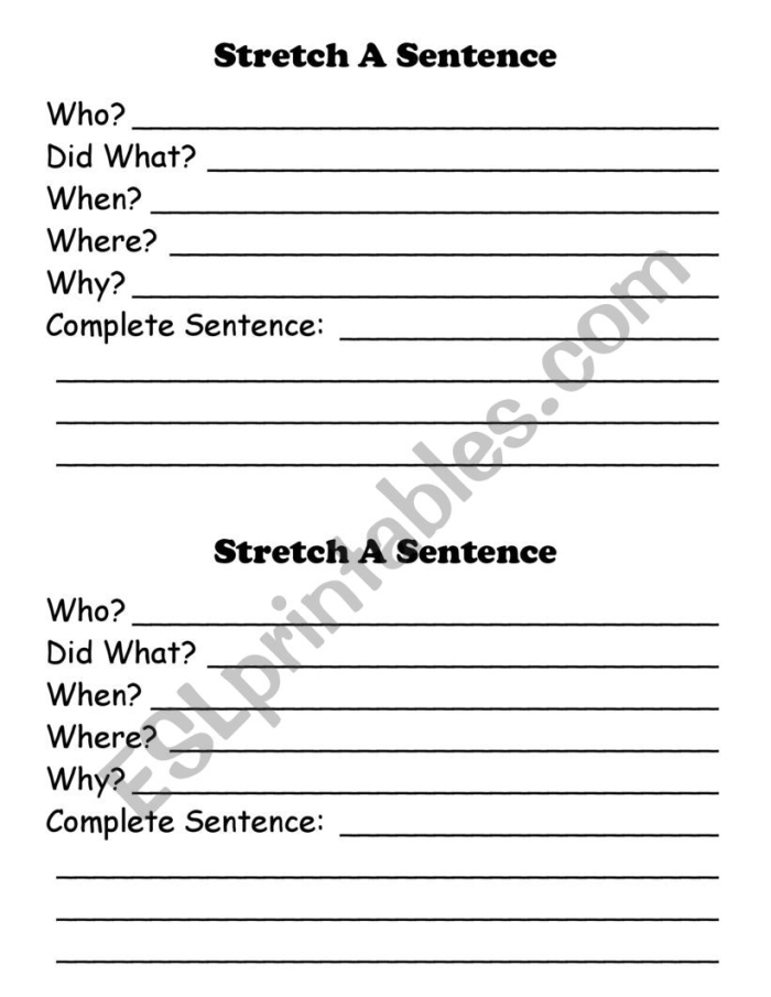 First Grade Stretching Sentences worksheet featuring fun writing prompts for young learners