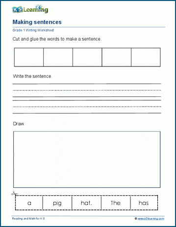 Beginning Grammar Building Sentences Worksheet 11 First grade worksheet for building sentences by identifying naming and action parts