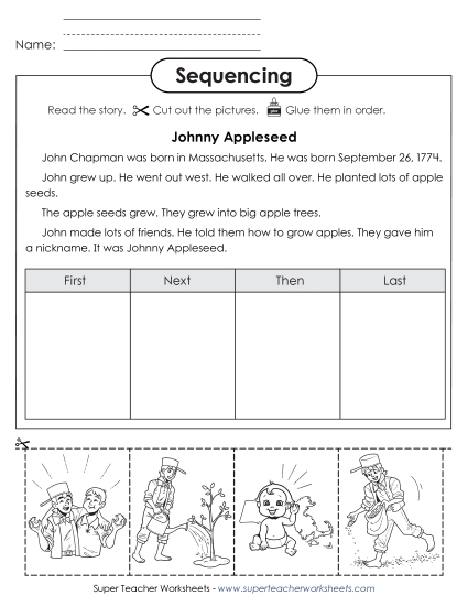 First grade subtraction picture sequencing worksheet for organizing plot events