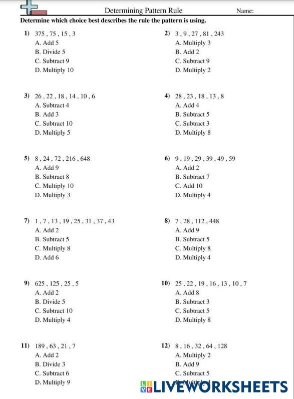 First grade students completing a pattern quiz worksheet with colorful shapes and color recognition exercises