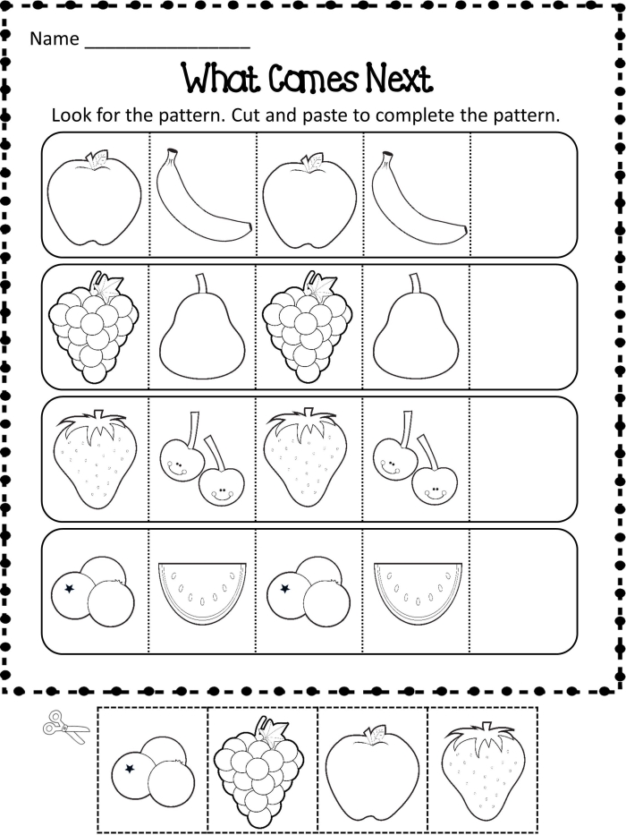 First grade students practicing shape sequences and logical pattern identification on a worksheet