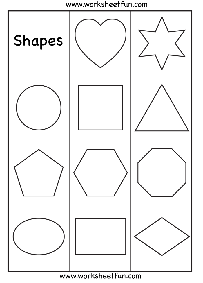 First Grade Shapes and Pictures worksheet featuring various geometric shapes arranged to create recognizable objects