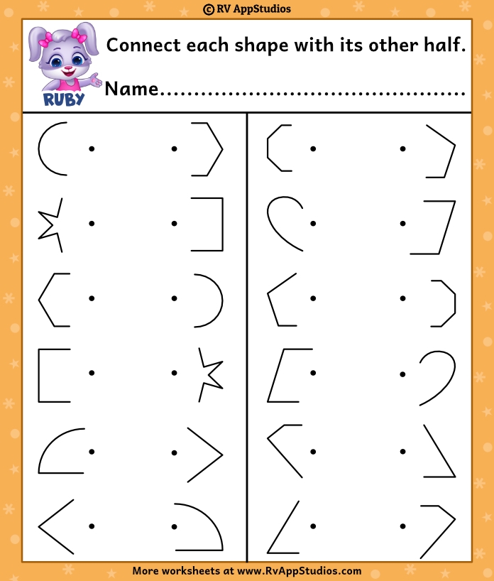 Divide the Shapes in Half worksheet for engaging division practice First grade worksheet featuring shapes to divide in half for learning fractions