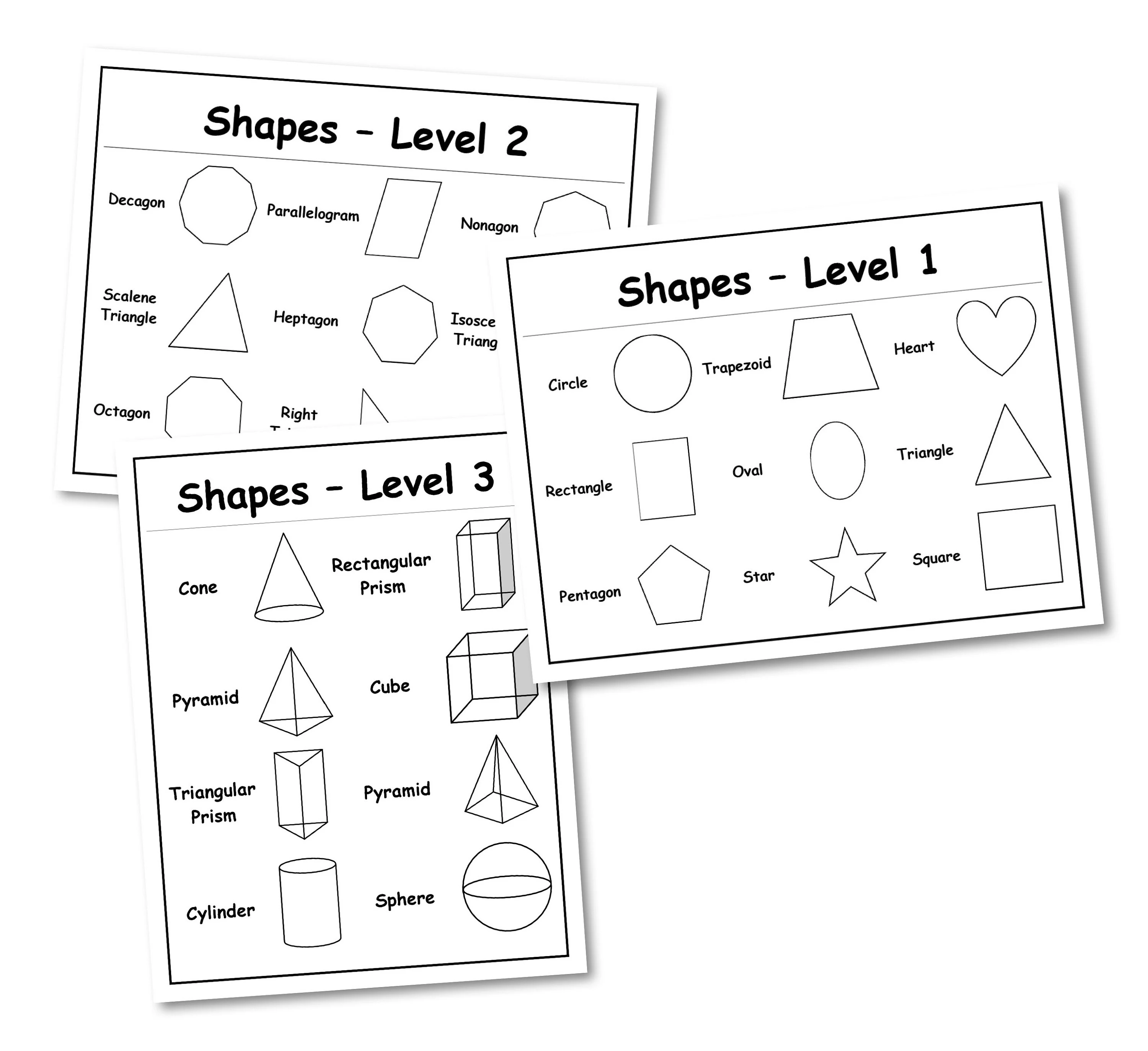 First grade worksheet helping students identify and match 2D and 3D shapes