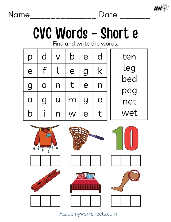 First grade student completing a Sort the Short Vowels cut and paste phonics worksheet