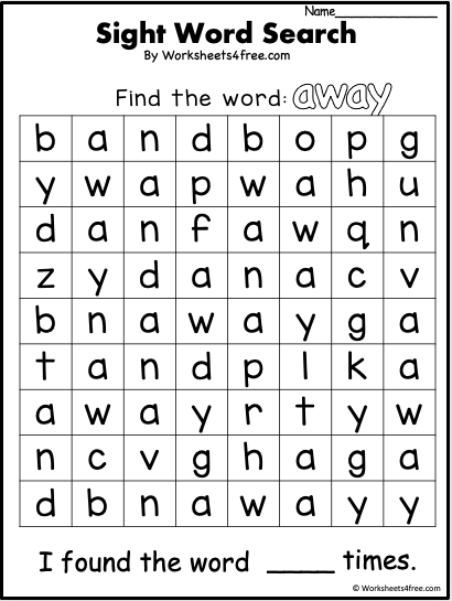 Engaging sight word search activity for young learners focusing on the letter A First grade sight word search worksheet featuring words that start with the letter A