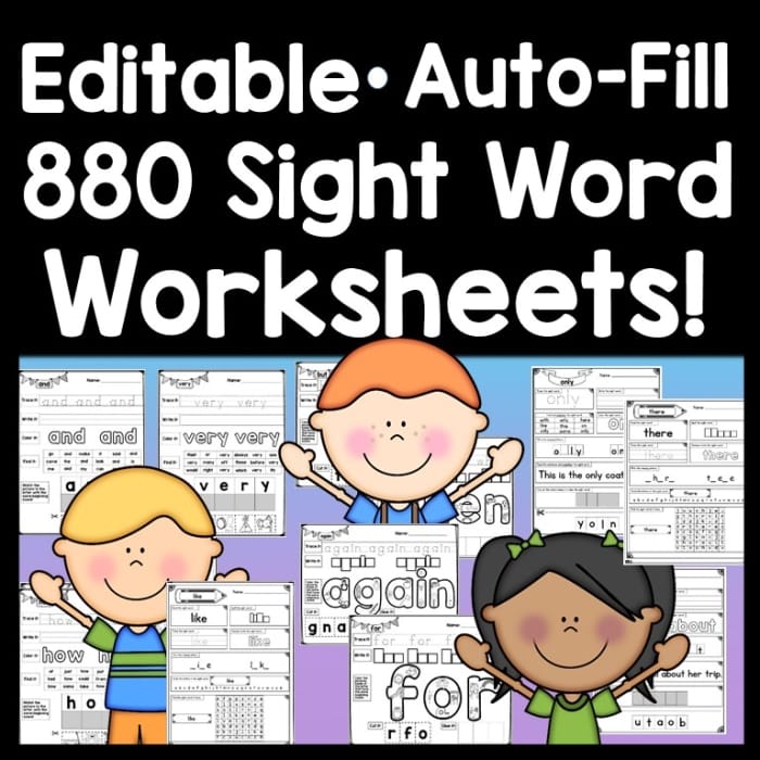Fill-in-the-blank worksheet designed to enhance sight word skills for first graders