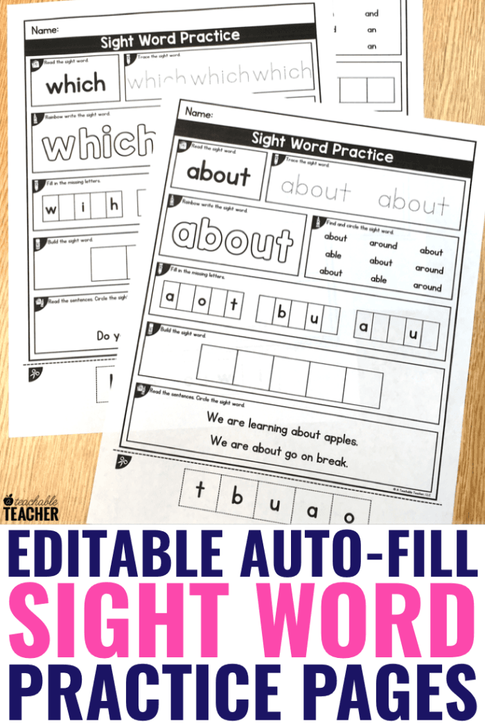 Fill-in-the-blank worksheet designed to enhance first graders' sight word skills