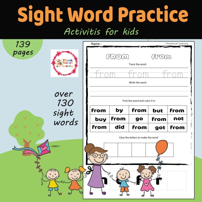 First grade student completing a fill in the sight word practice worksheet