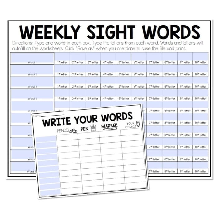Fill-in-the-blank worksheet designed to help first graders master sight words