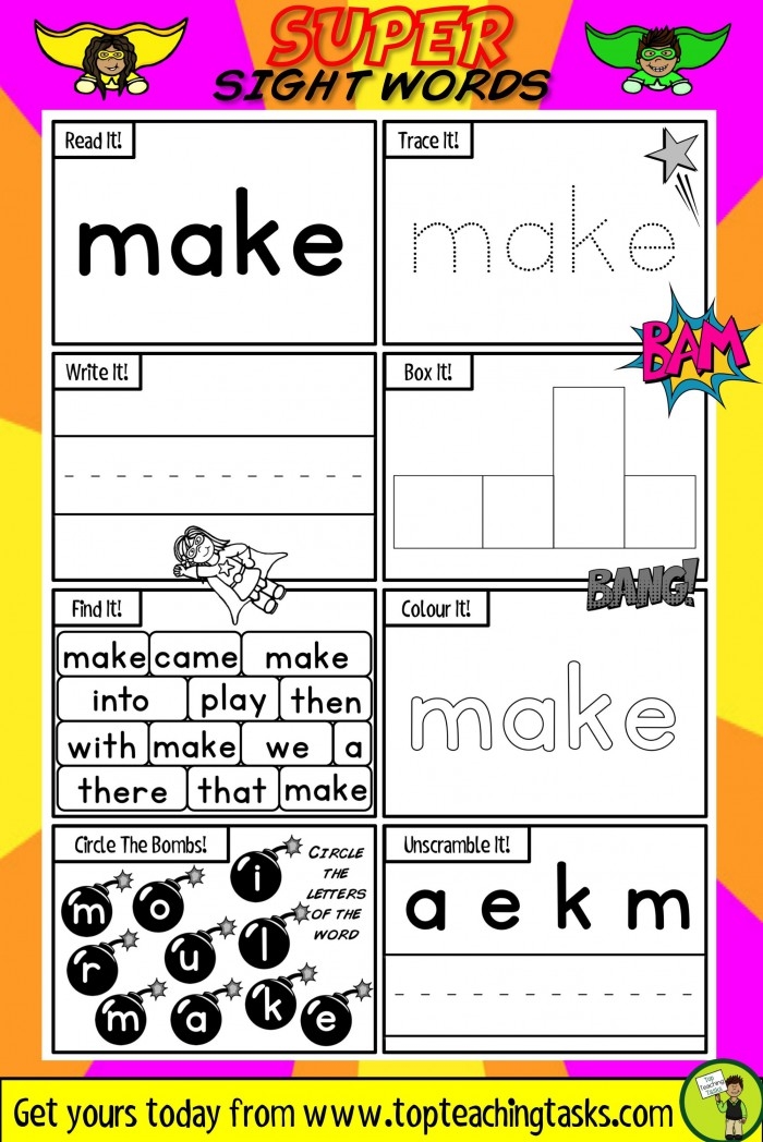 First grade students completing a year end sight words check-in assessment worksheet