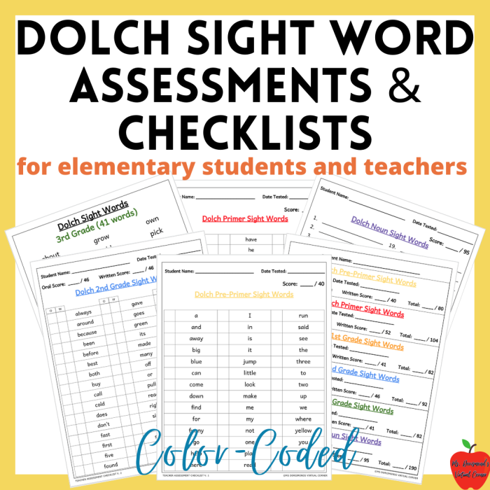 Quick one-on-one inventory to assess students' grade-level sight word abilities First grade sight words assessment worksheet for evaluating reading skills