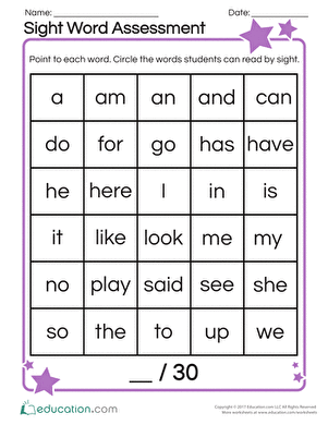 Sight words inventory for first graders' reading proficiency assessment First grade sight words assessment worksheet for evaluating reading skills