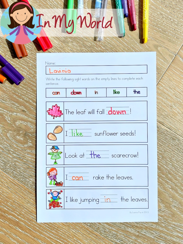 Missing Sight Words Worksheet 18 for First Grade Literacy Practice First grade students practicing language skills with a missing sight words worksheet featuring simple sentences