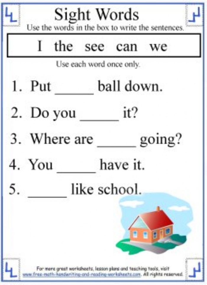 First grade student completing a year end sight words check-in worksheet with numbered assessment columns