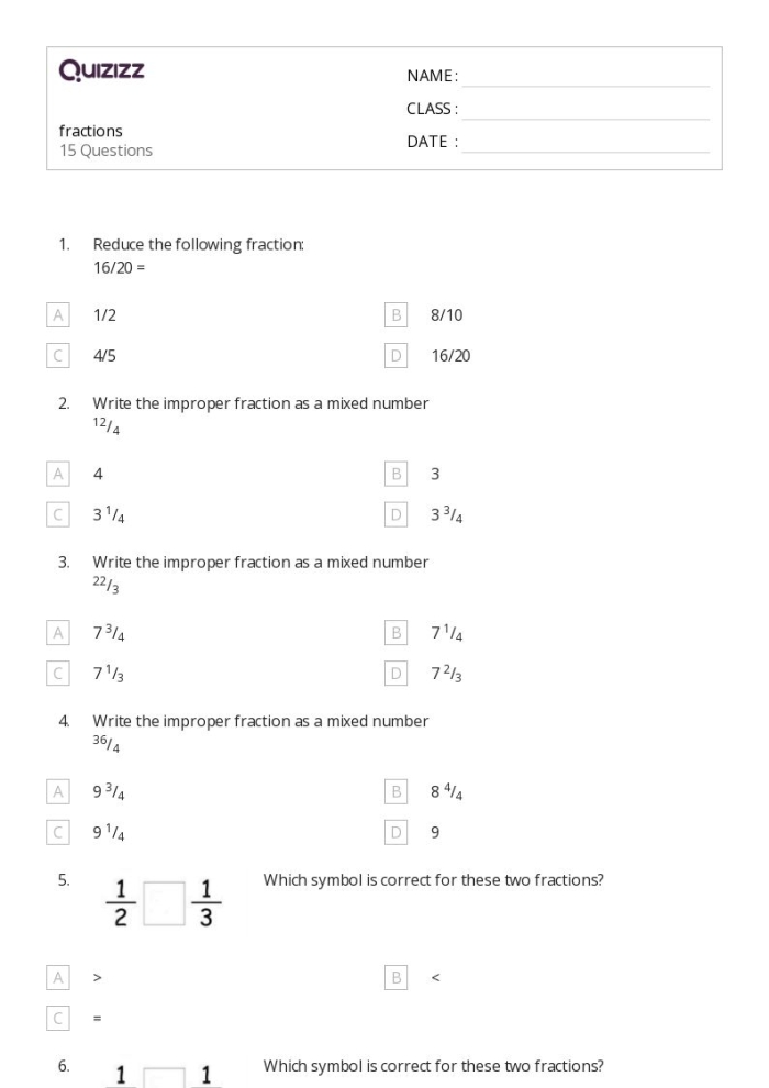 Practice Test: Simple Shapes & Fractions for First Grade Students Worksheet featuring a practice test on simple shapes and fractions for first graders