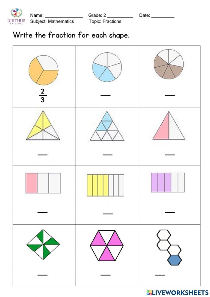 First Grade Practice Test: Simple Shapes & Fractions Worksheet Image 17 Worksheet featuring a practice test on simple shapes and fractions for first graders