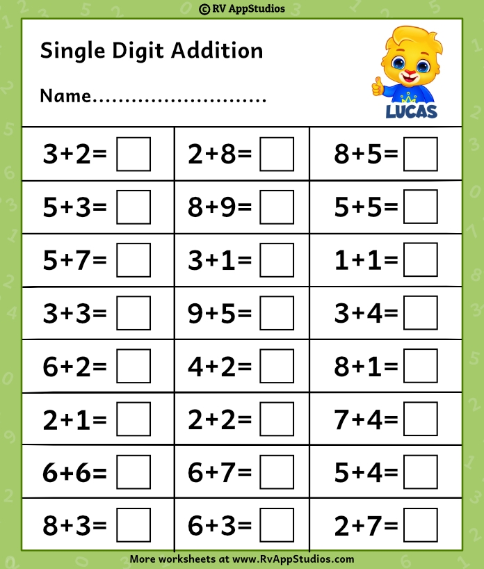 Engaging single digit addition practice for first graders to enhance math skills First grade worksheet featuring single digit addition exercises for young learners